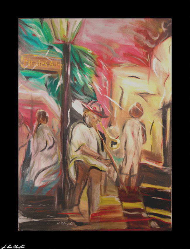 Music of New Orleans oil on linen expressionist artwork by the Maine artist D. Loren Champlin